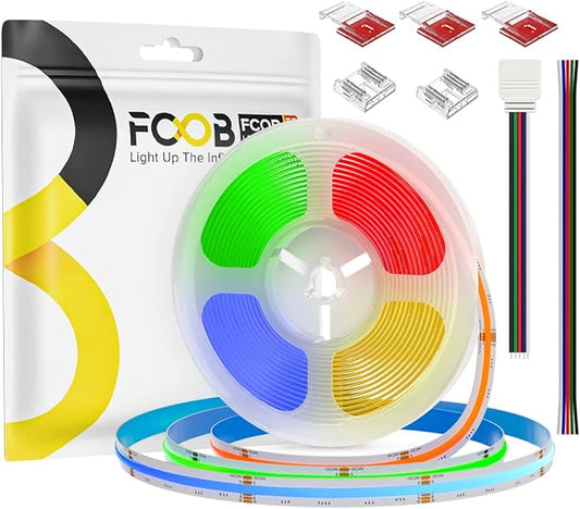 COB LED Strip RGBW 3000K 16.4FT 896LEDs/m DC24V Color Changing Flexible High Density Uniform LED Tape Light 12mm for Under Cabinet (No Power/Controller)