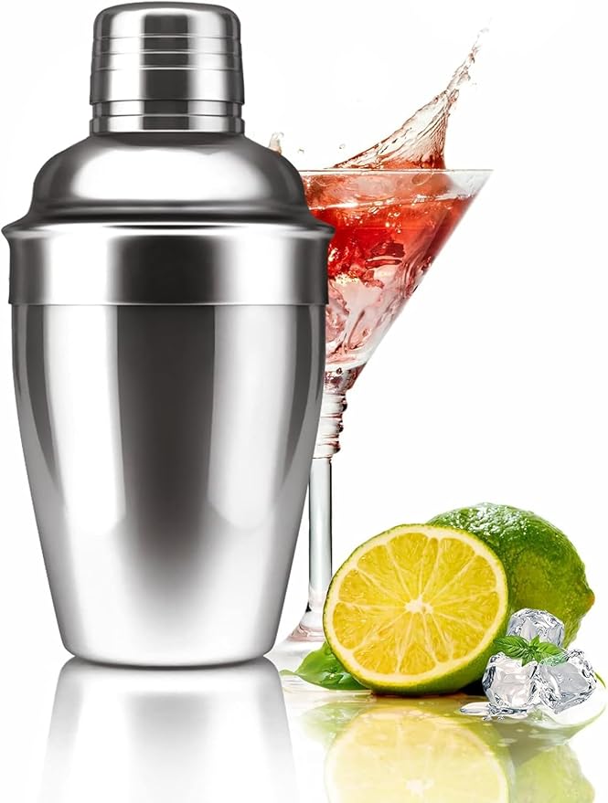 Zrorgons Stainless Steel Cocktail Shaker - Classic Martini Mixer with Built-in Strainer, Perfect for Home Bar or Bartender Gift - Compact and Portable 18oz (550ml) Size for Single Martinis