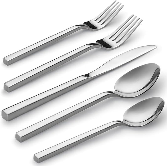 Alata Cube 20-Piece Forged Stainless Steel Flatware Set Cutlery Set,Silverware Set Service for 4,Mirror Finish,Dishwasher Safe