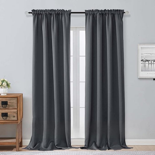 Aiyufeng Grey Blackout Curtains for Bedroom 96 Inches Long 2 Panels, Solid Thermal Insulated, Energy Saving Living Room Window Treatment Curtains Blackout Drapes, W40 x L96 Inch, Grey