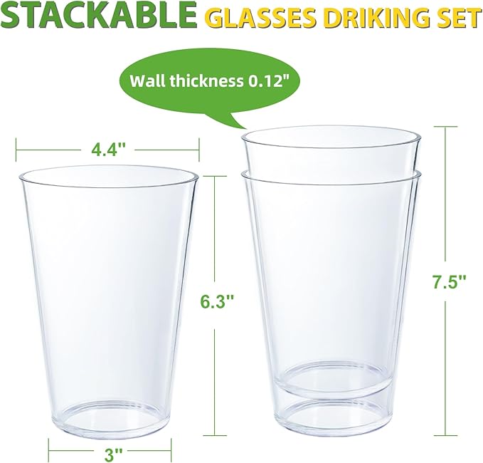 32 OZ Large Plastic Cups Reusable，Shatterproof Drinking Glasses, Stackable Glasses Drinking Set, Plastic Cups for Kitchen,Poolside,Party, House,BPA-Free,Dishwasher Safe,Sets of 6