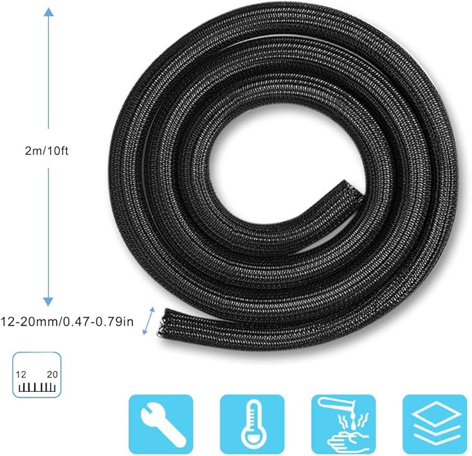 AGPTEK Cable Sleeve Cover, 10ft - 4/5 inch Desk Cord Organizer Cable Hider, Home Office Wire Management Computer TV Wire Loom Tubing, Pet Proof Cord Protector, from Cat Dog Chewing, Black