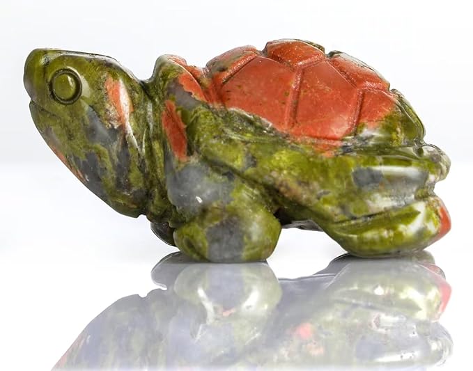 2" Unakite Turtle Figurine for Protection&Stability,Statue for Longevity,Turtle Decor for Homes&Offices