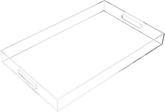 Clear Acrylic Serving Tray with Handles-Butler Trays for Coffee Table, Snacks,Breakfast in Bed, Kitchen Countertop,Vanity,Makeup Organizer,Ottoman (Clear, 12x20 Inch)
