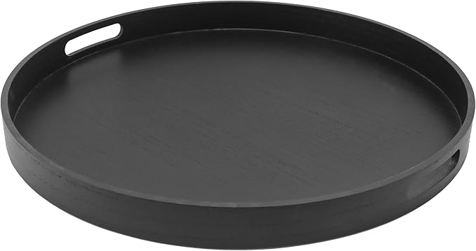Round Decorative Tray, Extra Large Wooden Serving Tray with Handles, 11.8in Black Decorative Trays for Coffee Table,Kitchen Counter,bandejas decorativas