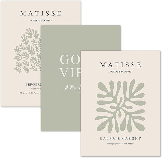 arfitest Matisse Green Canvas Wall Art Room Aesthetics Wall Decoration Minimalist Plant Sage Art Print 3 Posters for Living Room Bedroom or Office Decoration 12x16 Inches