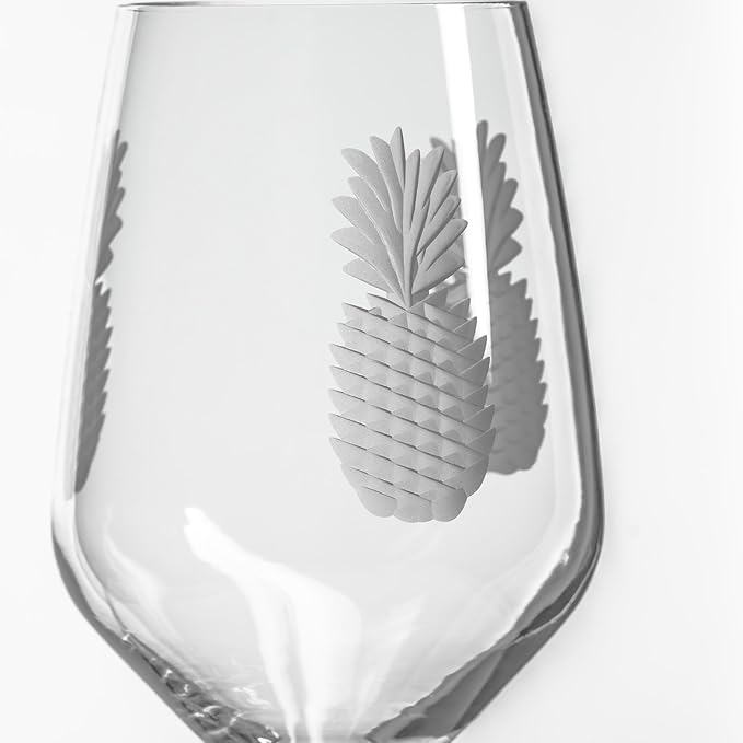 Rolf Glass Fresh Pineapple White Wine Glass | 10.75oz | Lead-Free and Diamond-Wheel Engraved | Engraved in the US | Tropical Glassware with Etched Pineapple Design | Set of 4
