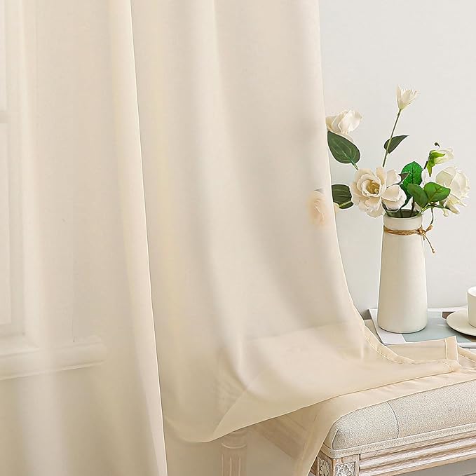 MIULEE 2 Panels Solid Color Sheer Window Curtains Elegant Window Voile Panels/Drapes/Treatment for Bedroom Living Room (54X84 Inches Cream)