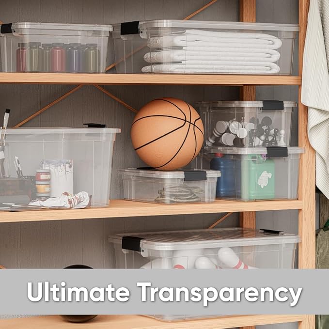 Superio Storage Bins with Lids, Clear Plastic Containers for Organizing, Stackable Totes, BPA Free, Odor Free, Organizer Boxes for Home, and Dorm (5 Pack, 22.75 Qt)