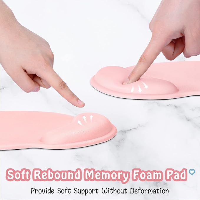 Hsurbtra Ergonomic Mouse Pad with Wrist Rest Support, Gel Mouse Pads with Non-Slip PU Base, Pain Relief Memory Foam Computer Mat, Cute Office Supplies Desk Decro Accessories, Pink