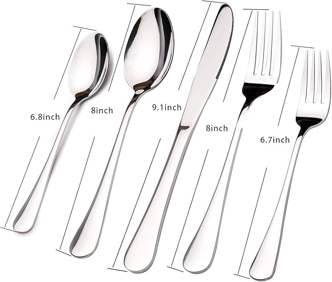 Silverware Set for 8, 45 Piece Stainless Steel Flatware Cutlery Fork and Spoon Set with Serving Utensils Set, Dishwasher Safe, Gift Package for Wedding Housewarming