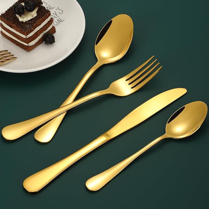 Gold Silverware Set for 12, Compralo 60 Pieces Stainless Steel Shiny Gold Flatware Set, Cutlery Tableware Set Include Spoons, Forks, Knives for Home and Restaurant
