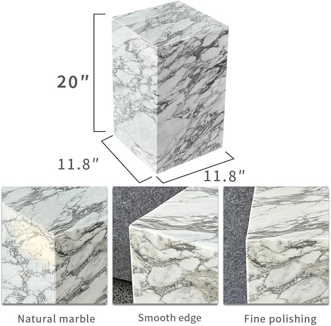 Luxury Marble Side Table,Square End Table for Modern Sofa and Bed, Living Room, Sofa, Bedroom（Arabescato）