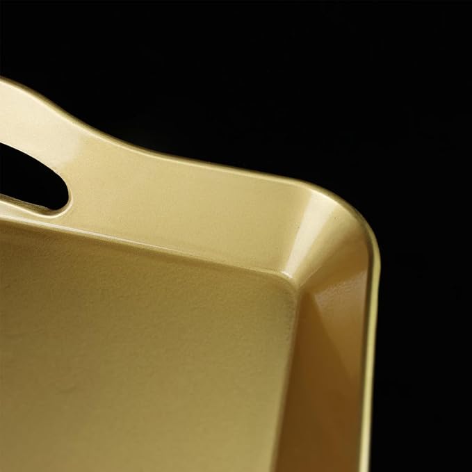 Gold Decorative Tray for Coffee Table with Handles, Plastic Rectangular Serving Tray for Living Room, Bathroom, Outdoors, 11.8"*17.3"