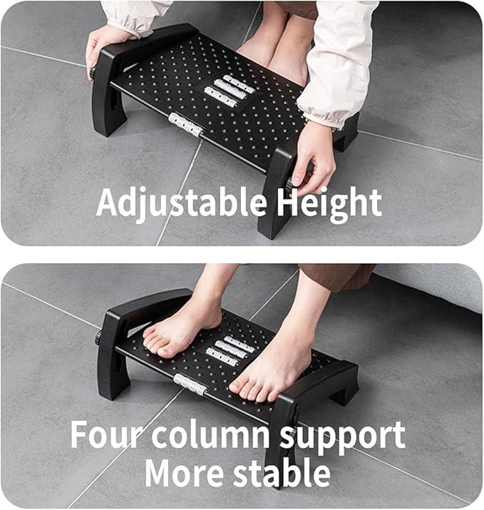 Adjustable Height Foot Rest Under Desk at Work - 6 Height Sturdy Office Footrest - Added Comfort Memory Foam - Non Slip Bottom - Straighten Back & Hip & Leg and Improve Posture