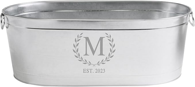 Let's Make Memories Personalized Beverage Tub - Monogram Wreath - Galvanized Drink Tub w/o Stand