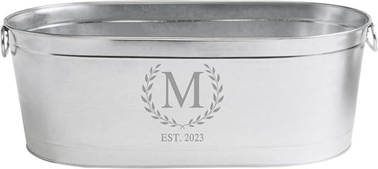 Let's Make Memories Personalized Beverage Tub - Monogram Wreath - Galvanized Drink Tub w/o Stand