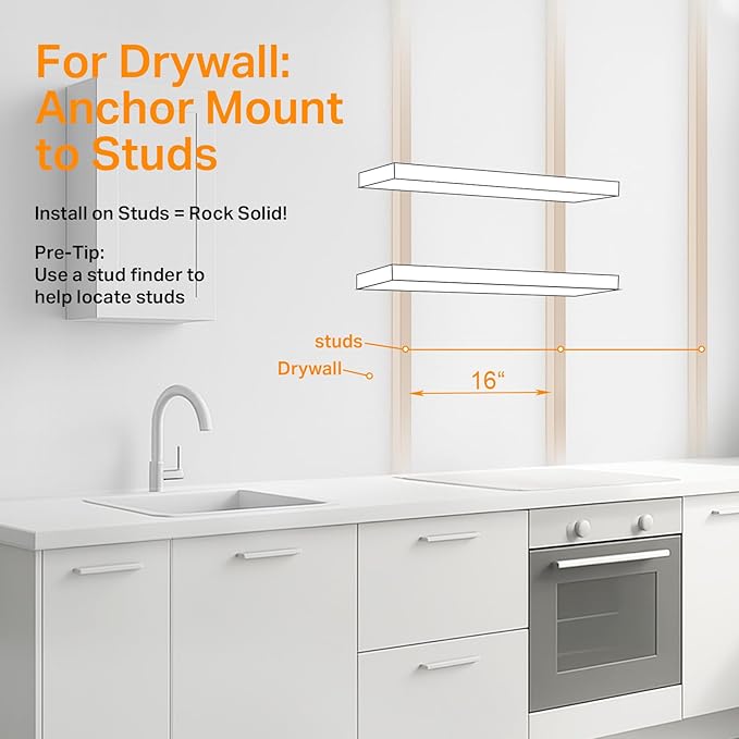 BAYKA Floating Shelves, 48 inch Wall Mounted Rustic Wood Shelves for Bathroom, Bedroom, Living Room, Kitchen, Office, Hanging Shelf for Books/Storage/Decor(White,Set of 2)