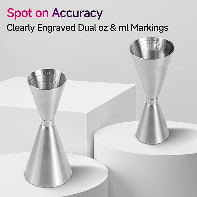 Lexenic oz/ml Dual Markings Jigger for Bartending, 304 Stainless Steel Heavy Duty Double Cocktail Jigger with 7 Measurements Inside, Professional Japanese Bar Tool for Bartender Home Bar Party