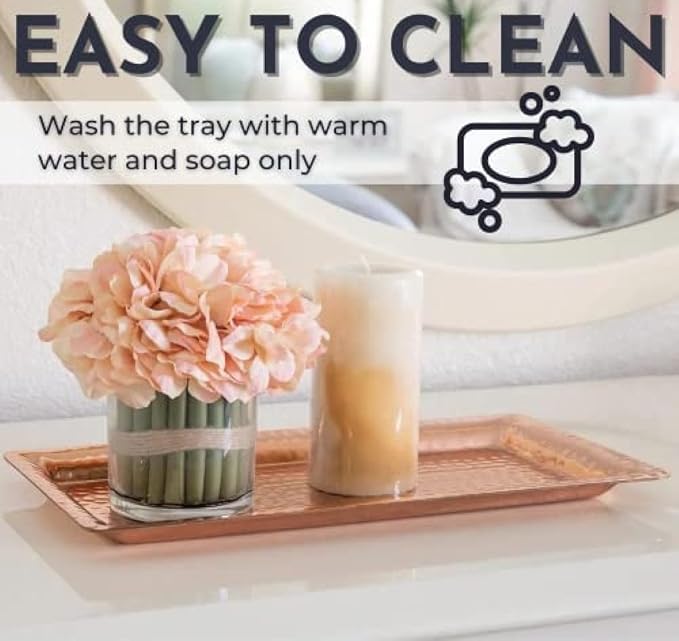 Monarch Abode Hand Hammered Aluminum Serving Tray, 16-Inch Copper Plated– Rectangle Serving Platter, Large Serving Tray for Party, Fruit Platter, Dessert Trays, Serving Dishes