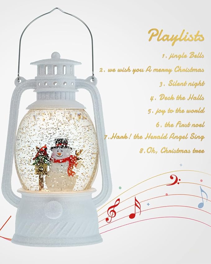 Christmas Snow Globes Snowman Musical Lighted with 6H Timer Winter Scene Cardinal Mailbox,Snowman Snow Globe Glittering for Christmas Decorations