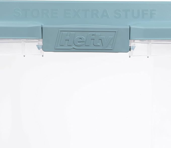 Hefty 18 Quart Hi-Rise Storage Bin with Lid, Stackable Plastic Container for Home, Office, and Classroom Organization, 8 Pack, Smoke Blue