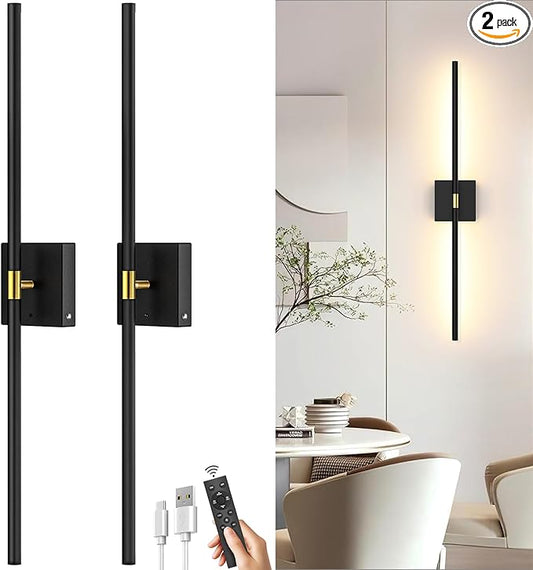 Battery Operated Wall Sconce Set of 2: Rechargeable Wall Lights Wireless Sconces with Touch and Remote, 360° Rotate Magnetic Wall Scone Lighting Decor for Bedroom Living Room Hallway, 31.7Inch