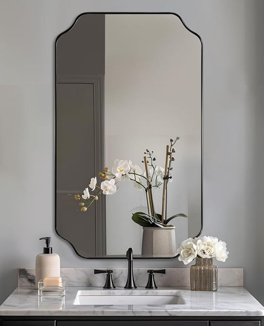 ANDY STAR Matte Black Mirror 24x40 Inch, Scalloped Mirror for Bathroom, Unique Rectangular Bathroom Mirror in Premium Stainless Steel Metal Frame 1’’ Deep, Hangs Vertically/Horizontally