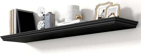 Axeman 48 Inch Floating Shelves for Wall, 9.3" Deep Crown Molding Wood Display Shelf with Heavy Duty Invisible Brackets for Living Room, Bedroom, Bathroom, Kitchen Decor & Storage, Set of 1, Black