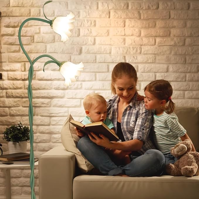Flower Floor Lamp for Living Room, Cute Floral Lamp with Flexible Gooseneck, Tall Standing Lamp with 3 Color Modes, Modern Corner LED Bulb Lamp for Kids Girls Bedrooms (Green)