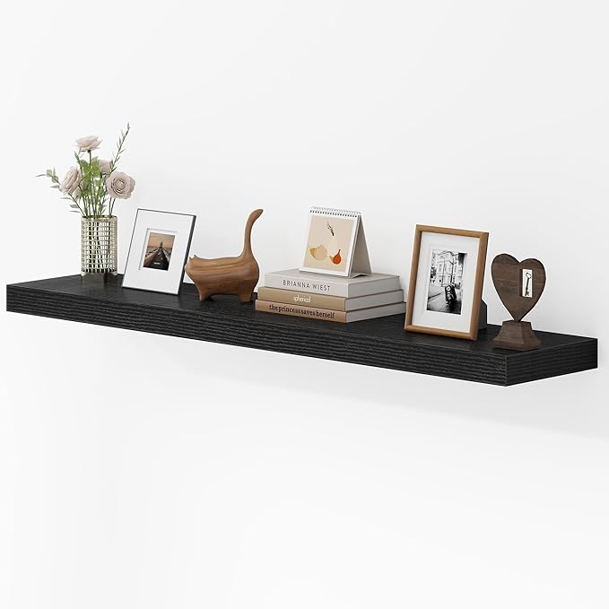 Dreamland 48 Inches Floating Shelves for Wall, 9.3" Deep Long Floating Shelves Set of 1, Large Display & Storage Shelf, Wall Shelf for Bathroom Bedroom Living Room Kitchen Office, Black