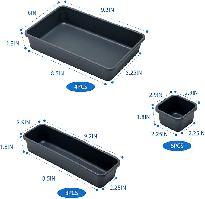 Gonice 18 PCS Black Desk Drawer Organizer Tray, Interlocking Drawer Organizers and Storage with 3 Sizes for Office, Bathroom, Kitchen, Makeup