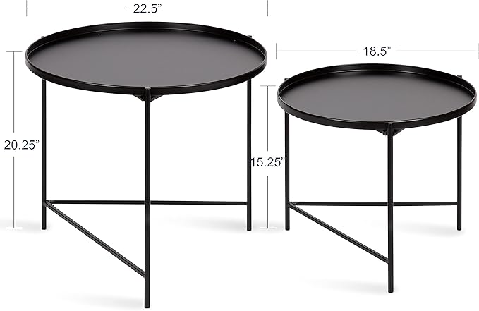 Kate and Laurel Ulani Modern Nesting Coffee Table, Set of 2, Black, Sophisticated Coffee Table Set for Storage and Display