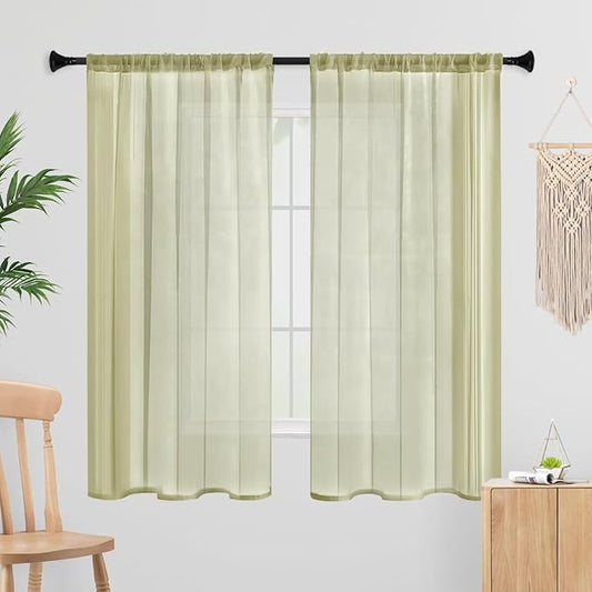 Sheer Curtains 72 Inches Long 2 Panels, Rod Pocket Short Curtain for Kitchen, Bedroom, Cafe Window(Sage Green 38" W x 72" L)