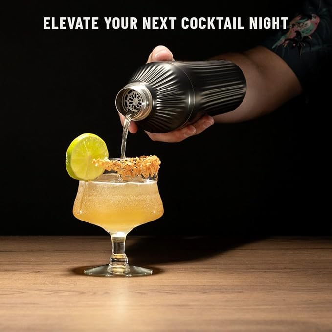 Elevated Craft Diamond Edition Hybrid Cocktail Shaker Set - Premium Vacuum Insulated Gunmetal Black, 28 oz, Includes Built-In Strainer, Precise Measuring Top & XL Polishing Cloth - Martini Shaker