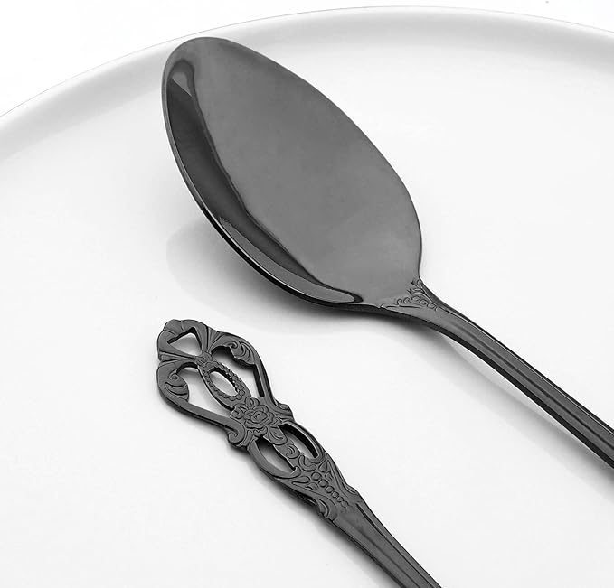 Elegant Black Silverware Set with Steak Knives 5 Piece Flatware Sets for 1 Tableware Utensils, 18/10 Stainless Steel Cutlery Set Include Knifes Forks Spoons, Mirror Polished, Dishwasher Safe