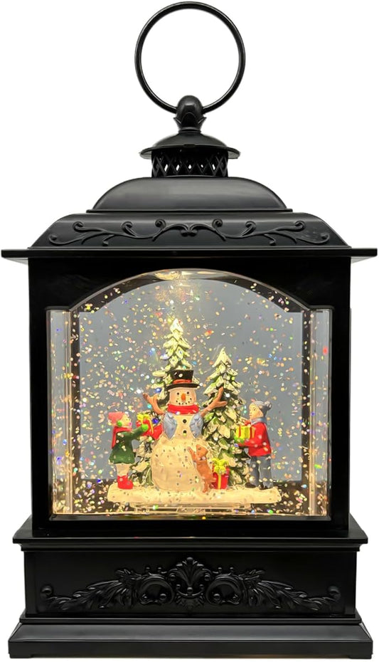 Christmas Snow Globes Lantern with Music & Timer - USB/Battery Operated LED Glittering Globe Lantern, Snow Globe Decoration for Home Holiday Decor (Snowman)