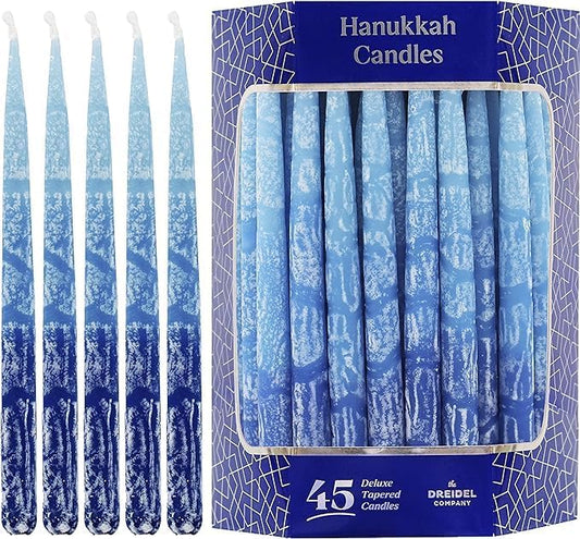 Dripless Hanukkah Candles Multi Blue Hued Frosted Deluxe Tapered Chanukah Candles (10-Pack)