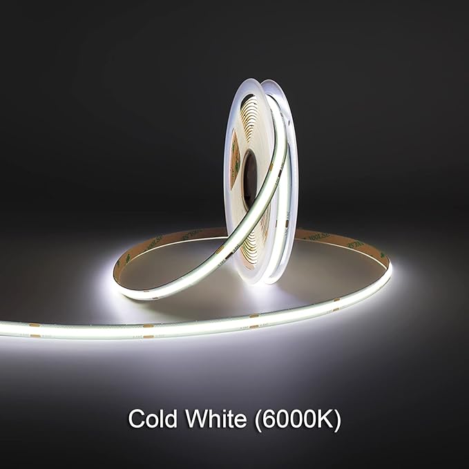 24V Cold White COB LED Strip Light, 480LEDs/m 16.4FT/5M CRI>90, 6000K Cool White Color High Bright LED Tape for House Kitchen Room Decoration (DC24V, Without Power Supply)