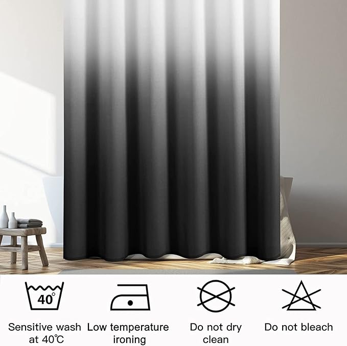 Black Men Shower Curtain 72x84 inch for Bathroom, Extra Long Shower Curtain Black and Gray, Chic Geometric Ombre Cloth Bath Curtains, Machine Washable for Men Modern Bathtub