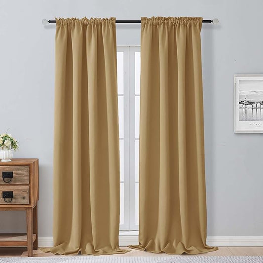 Aiyufeng Gold Blackout Curtains for Bedroom 96 Inches Long 2 Panels, Solid Thermal Insulated, Energy Saving Living Room Window Treatment Curtains Blackout Drapes, W40 x L96 Inch, Gold