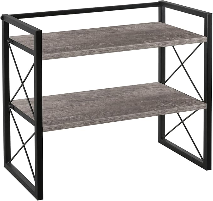 YINMIT Desktop Shelf Organizer, 2 Tier Office Shelves, Wood Desk Organizer Storage Rack and Freestanding Display Shelf for Office, Dormitory, Home (Grey)