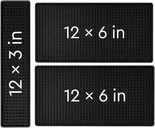 WANGCHAO Bar Mat Set - 8mm Thick Anti-Skid Non-Toxic Rubber Bar Mat for Home Bar, Countertop, Restaurants, Coffee Bar Mat - Premium Rubber Bar Service Spill Mat (3 pack) (2PCS12 "x 6" +12 "x 3")