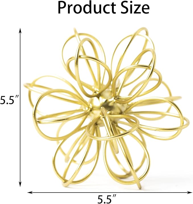 5.5" Metal Geometric Table Top Decor, Gold Abstract Floral Sculpture, Modern Metal Geometric Decorative Sphere, Table Art Decorations Orb for Living Room Bedroom Office Home Decor