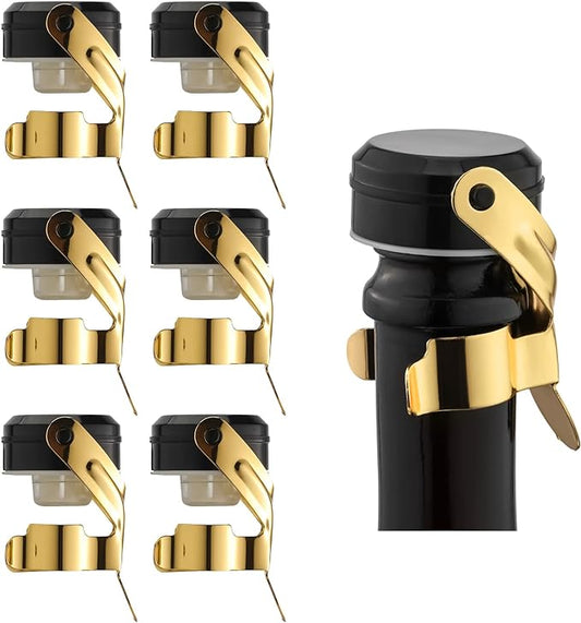 WOTOR Champagne&Wine Bottle Stoppers Stainless Steel with Food Grade Silicone, Leak Proof Keep Fresh Reusable Saver, Cork Suitable for Wine, Champagne, Cava, Prosecco and Sparkling (6 Pack Gold）