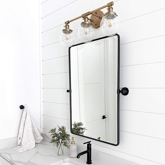 TEHOME Pivot Mirror for Bathroom Matt Black Tilt Beveled Mirror Rectangle Bathroom Mirror Pivoting Metal Framed Vanity Mirrors for Wall, Vertical, Overall 22.91 x 24 inches (Mirrror 19 x 24 inches)