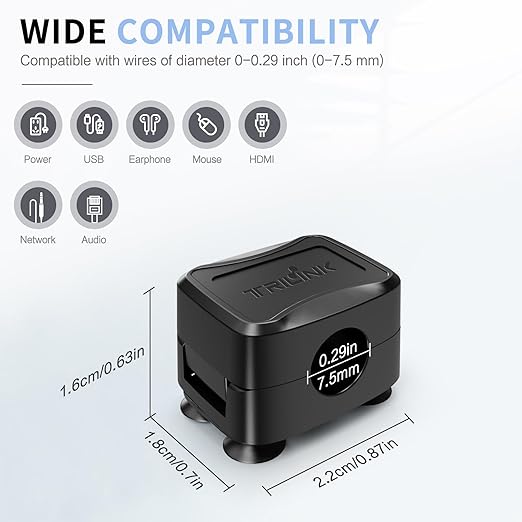 6-Piece Magnetic Cable Clips Set with 6 Silicone Suction Cups for Cable Management | Magnetic Cord Holder and Organizer Keeper for Home Office, Desk, Phone, Car, Wall, and Nightstand