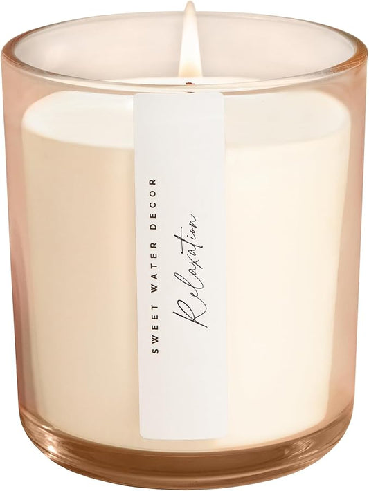 Sweet Water Decor Relaxation Scented Soy Candles – Eucalyptus, Peppermint, Powder, Patchouli, Vanilla – Cozy, Calming Aroma – 50 Hour Burn – 12oz Tinted Glass Jar for Home Decor and Bedroom Decor