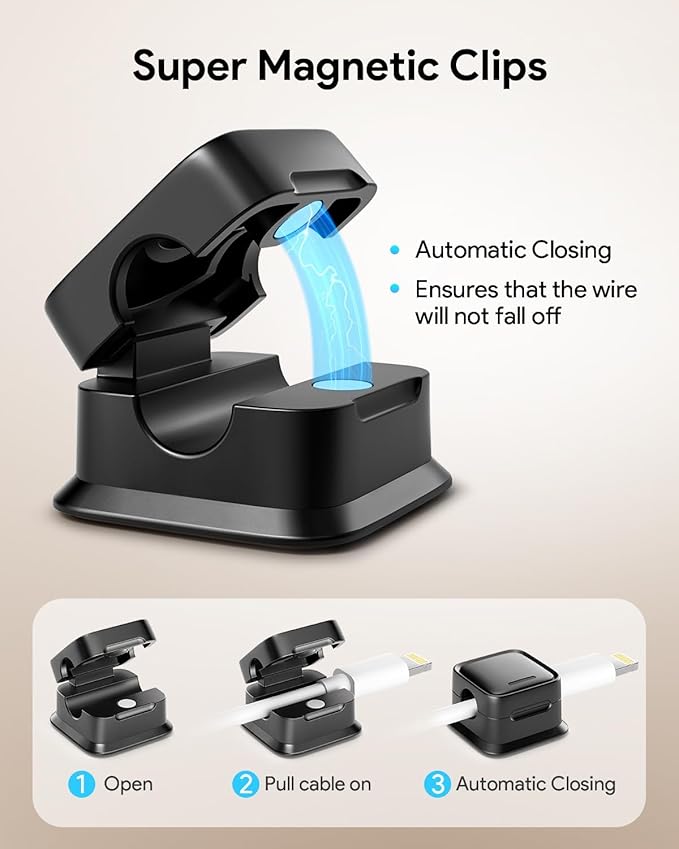 6 Pack Cord Organizer Holder, Lakeronelove Strong Adhesive Desk Cable Management Magnetic Easy Open,Organize Phone Charging Cords Wire Holder Organizer Neatly for Home,Office,Car,Desk,Nightstand