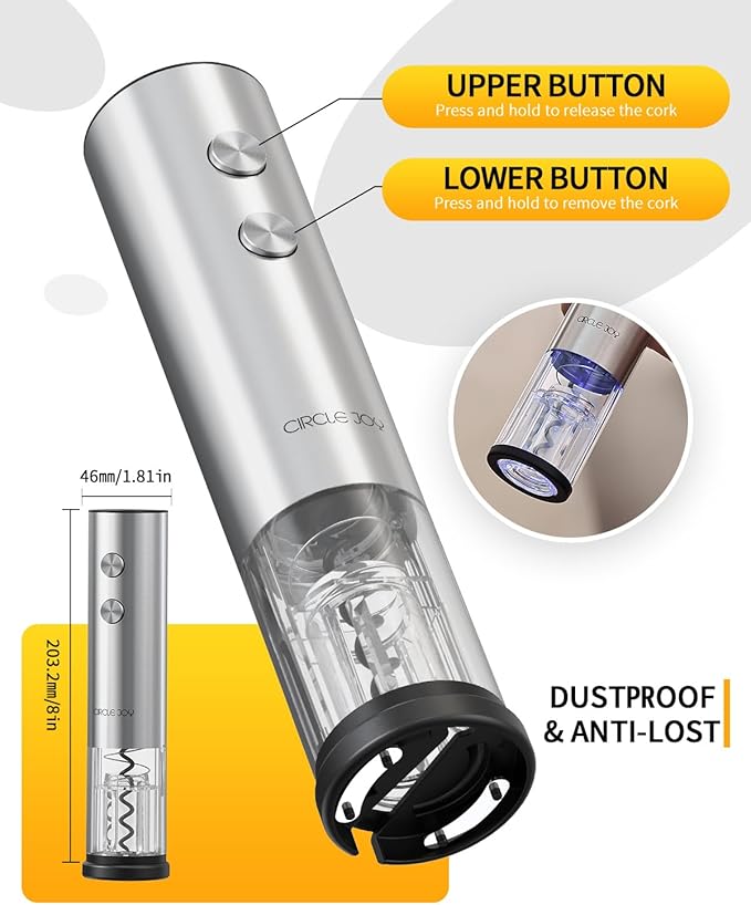 CIRCLE JOY Electric Wine Opener Rechargeable 5-in-1 Stainless Steel Wine Bottle Opener Premium Gift Set with Foil Cutter, Wine Aerator Pourer, Wine Drip Ring & Vacuum Stopper for Wine Lovers